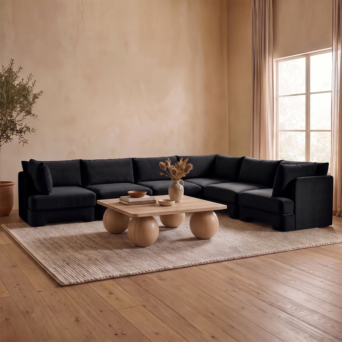 Meridian Furniture Hammond velvet performance fabric 6-piece corner sectional sofa with plush upholstery and modern design.