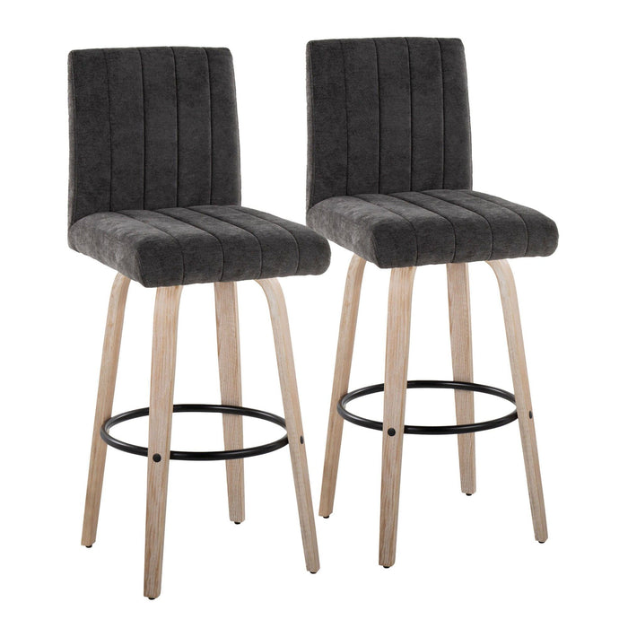 Hannah - 30" Fixed-Height Barstool With Swivel And Round Black Metal Footrest (Set of 2) - Whitewashed Wood