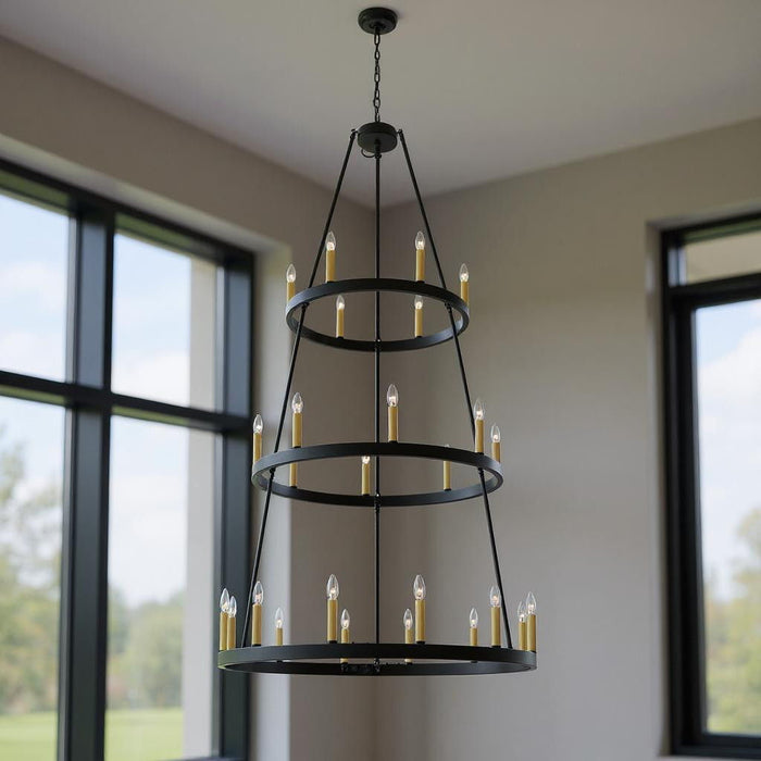 84'' Candle Style Multi Light Metal Dimmable Chandelier - Black