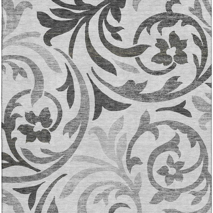 10' X 14' Floral Washable Area Rug With UV Protection - Gray