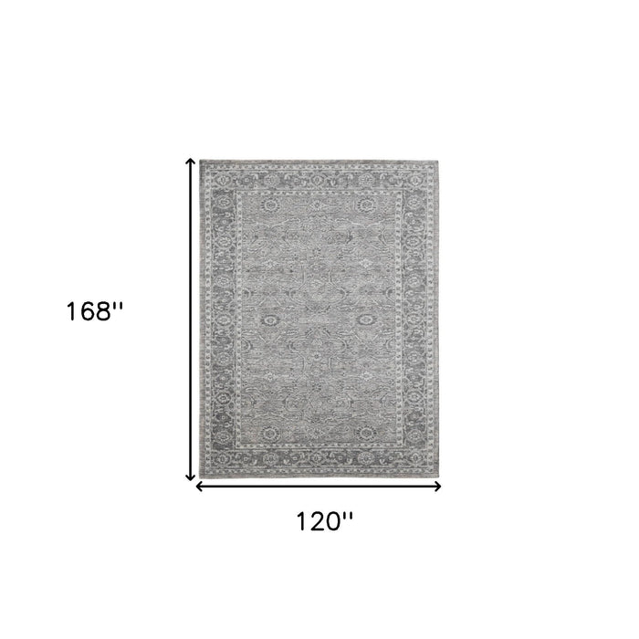 10' X 14' Wool Medallion Hand Woven Area Rug - Gray / Dark