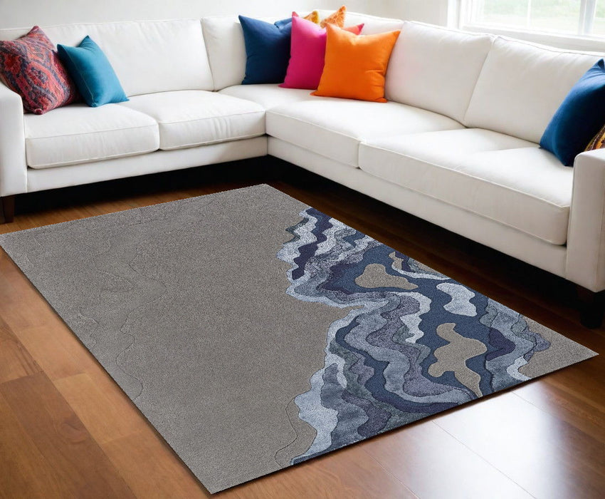 10' x 14' Wool Abstract Hand Tufted Area Rug - Gray And Blue