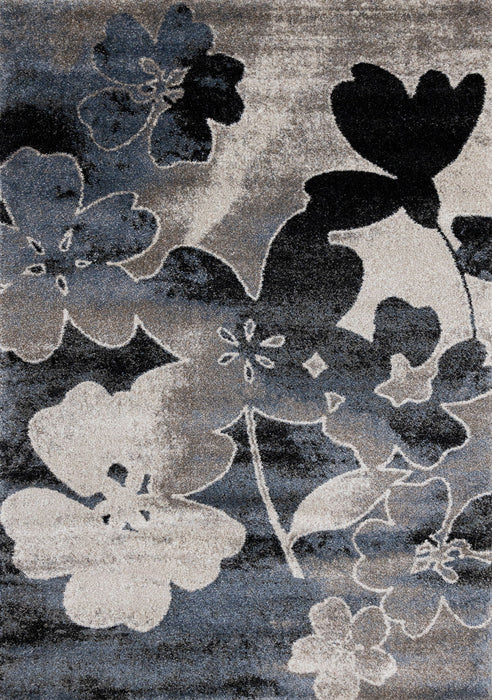 8' X 11' Botanical Leaves Area Rug (660174) - Blue / Cream / Black