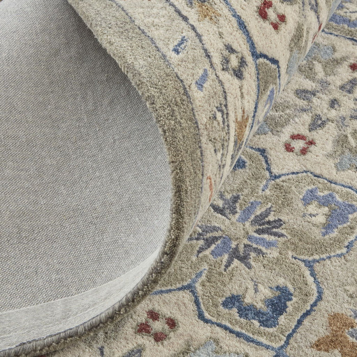 9' x 12' Wool Patchwork Tufted Handmade Stain Resistant Area Rug - Taupe Ivory And Red