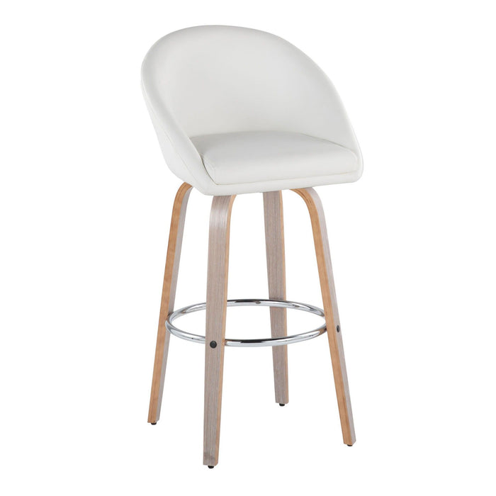 Matisse - 30" Highback Fixed-Height Barstool With Swivel And Round Chrome Metal Footrest (Set of 2) - Light Gray Wood