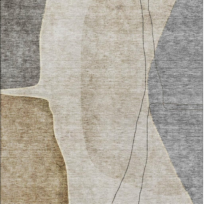 10' X 14' Abstract Washable Area Rug With UV Protection (656591) - Taupe / Beige / Gray