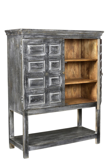 Solid Wood Two Door Accent Cabinet - Distressed Wash Dark Gray