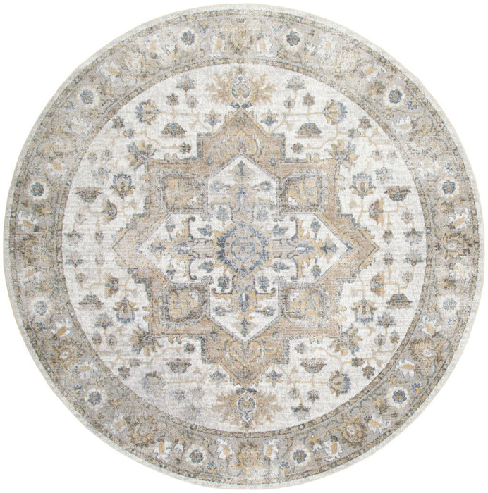 5' Floral Medallion Washable Round Rug (546932) - Beige / Gray