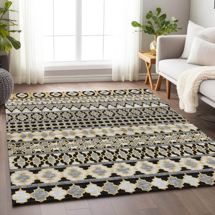10' X 14' Copper Ikat Washable Area Rug With UV Protection - Charcoal