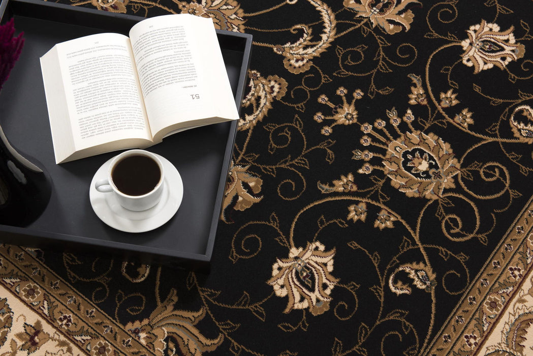 9.8' x 13.3' Oriental Washable Non Skid Area Rug - Beige And Black
