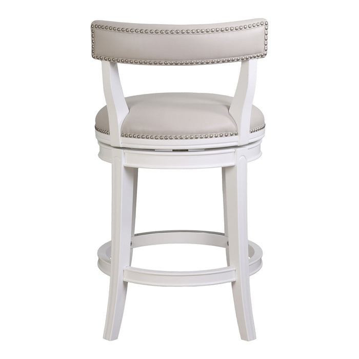 26" Casual Faux Leather And Solid Wood Low Back Counter Height Swivel Bar Chair - White