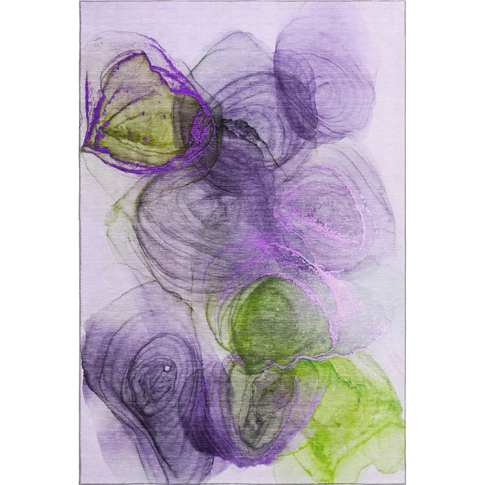 10' X 14' Abstract Washable Area Rug With UV Protection (647050) - Purple / Green / Ivory