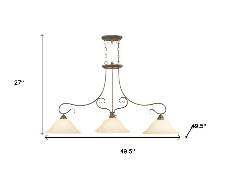 27" Three Light Metal Dimmable Chandelier With Shades - Bronze / Cream