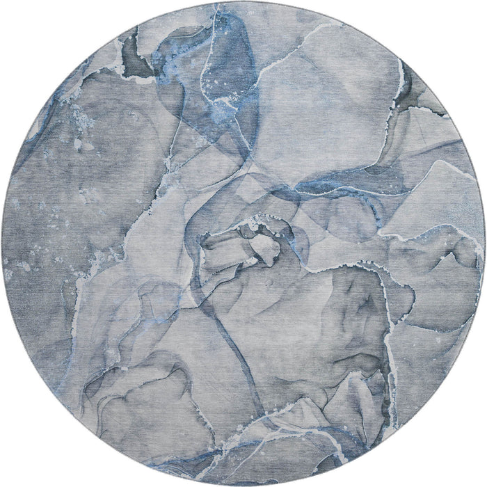 8' Abstract Washable Round Rug With UV Protection (647257) - Blue / Ivory