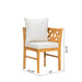Set of two Giga farmhouse modern dining corner chairs with handwoven rattan backs and solid wood legs in natural and white finishes.