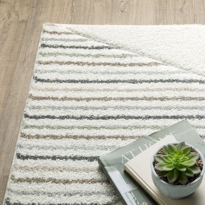 10' x 13' Geometric Power Loom Stain Resistant Area Rug - Beige Gray Sage Green Pale Blue Brown And Charcoal
