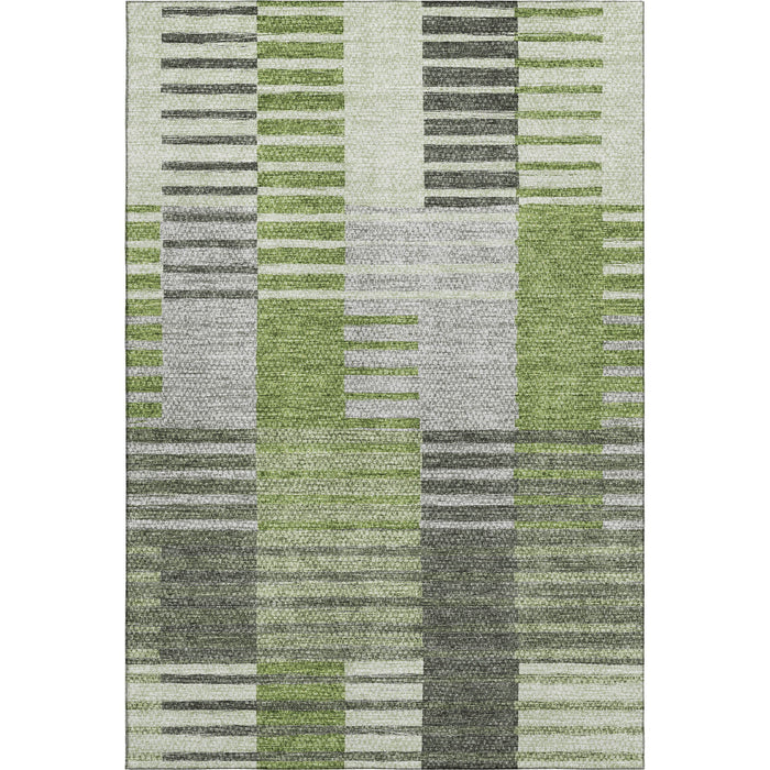 10' X 14' Striped Washable Area Rug With UV Protection (656256) - Green / Ivory / Gray