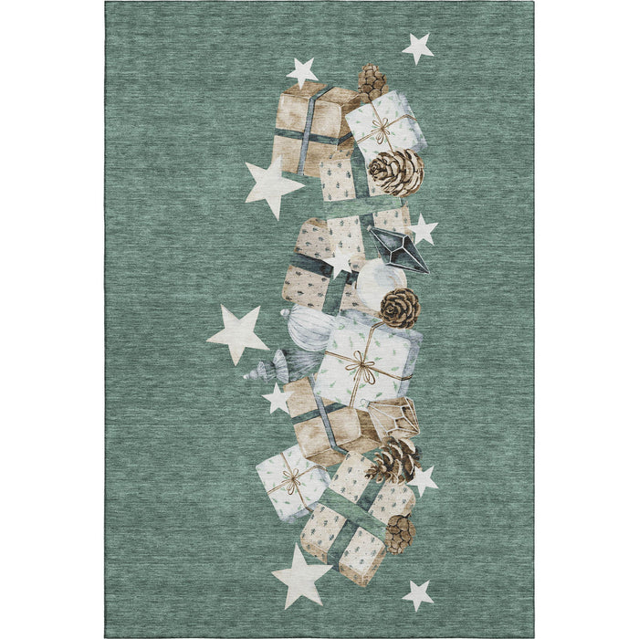 10' X 14' Geometric Washable Area Rug With UV Protection (702383) - Pale Aqua / Beige / Gray