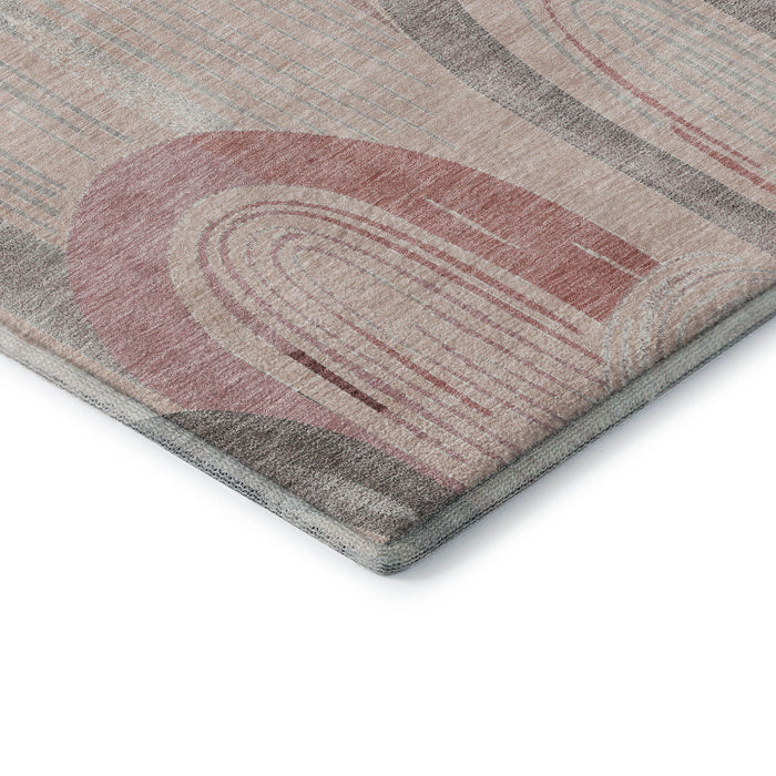 10' X 14' Geometric Washable Area Rug With UV Protection (694634) - Salmon / Gray / Silver