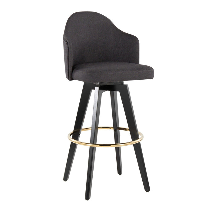 Ahoy - Upholstered Fixed-Height Barstool (Set of 2) - Black Base, Gold Footrest