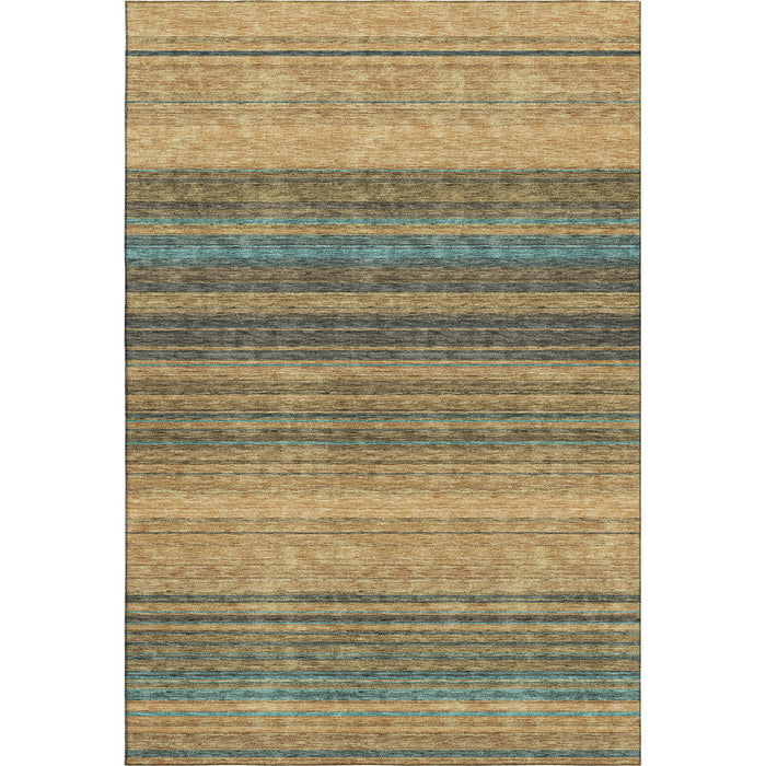 10' X 14' Striped Washable Area Rug With UV Protection (677351) - Wheat / Teal / Brown