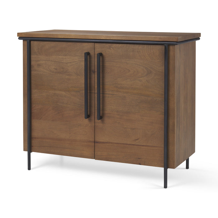 40" Solid Wood And Metal Accent Cabinet With Two Doors - Black / Brown
