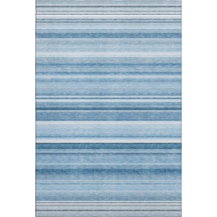 10' X 14' Striped Washable Area Rug With UV Protection (647698) - Blue / Ivory