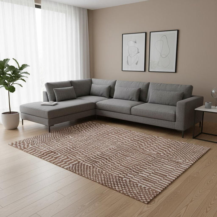 7' X 9' Geometric Berber Washable Area Rug With UV Protection (609866) - Brown / Beige
