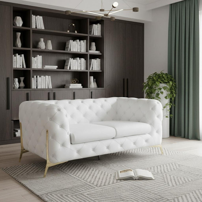 Italian Leather Loveseat - White / Gold