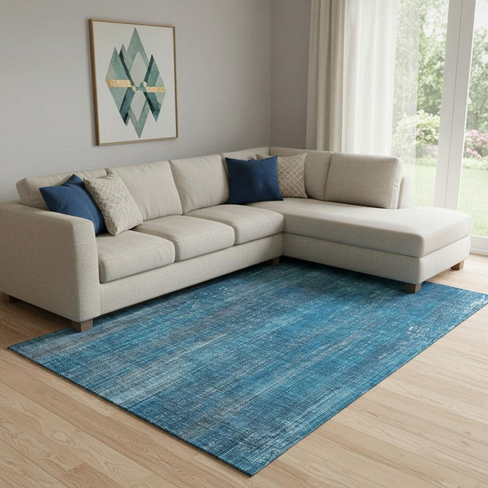 10' X 14' Striped Washable Area Rug With UV Protection (648724) - Blue / Gray