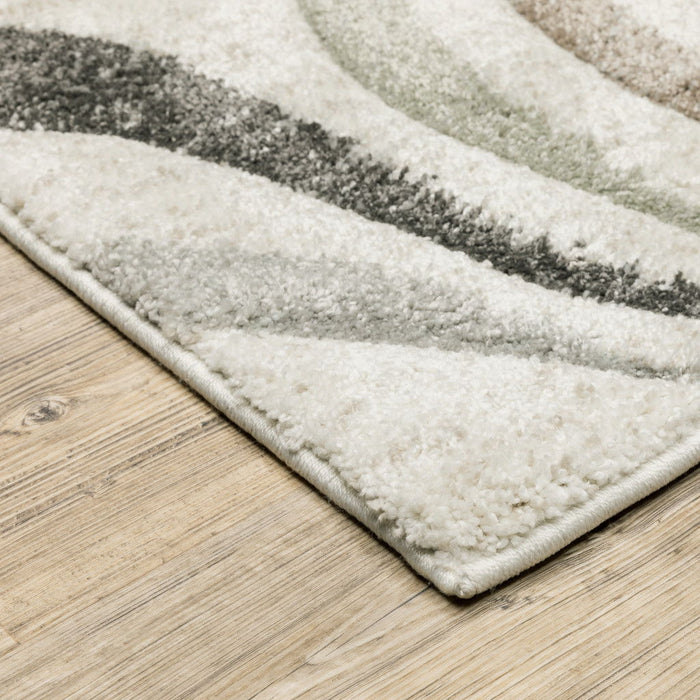 10' x 13' Abstract Power Loom Stain Resistant Area Rug - Beige Gray Brown Sage Pale Blue Tan And Charcoal