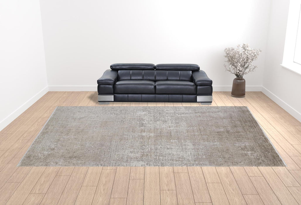 12' x 18' Abstract Power Loom Distressed Area Rug - Tan Ivory And Gray