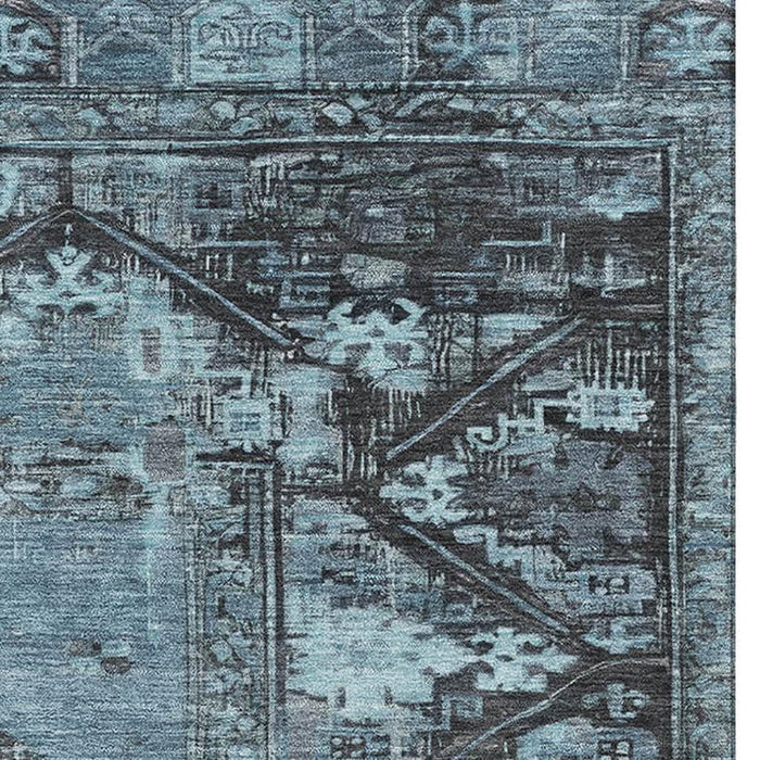 10' X 14' Oriental Washable Area Rug With UV Protection (699316) - Blue / Charcoal