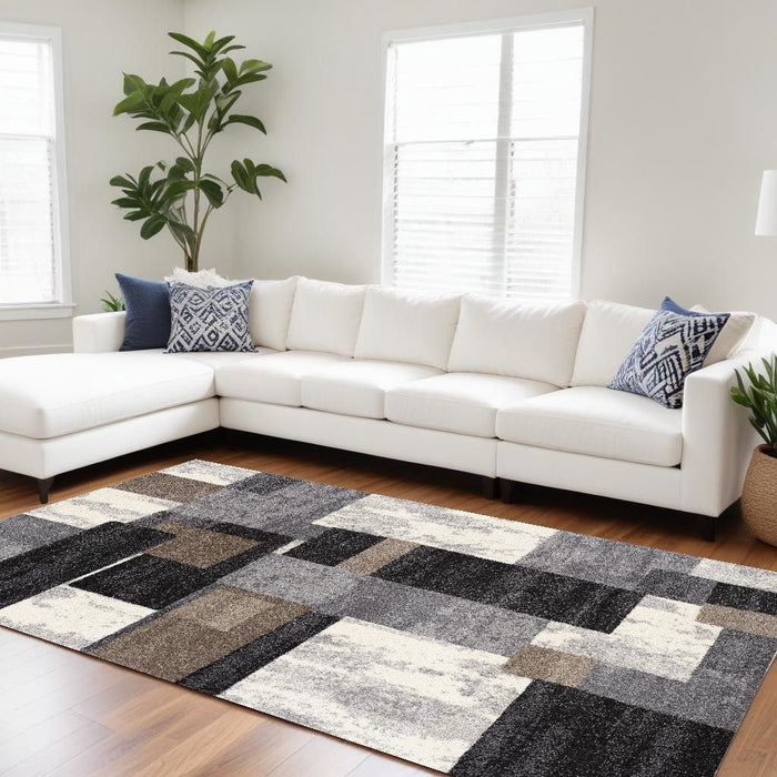8' x 11' Geometric Shag Power Loom Area Rug - Gray Black And Brown