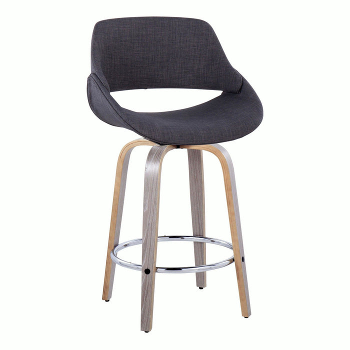 Fabrizzi - 26" Fixed-Height Counter Stool With Swivel And Round Chrome Metal Footrest (Set of 2) - Light Gray Wood