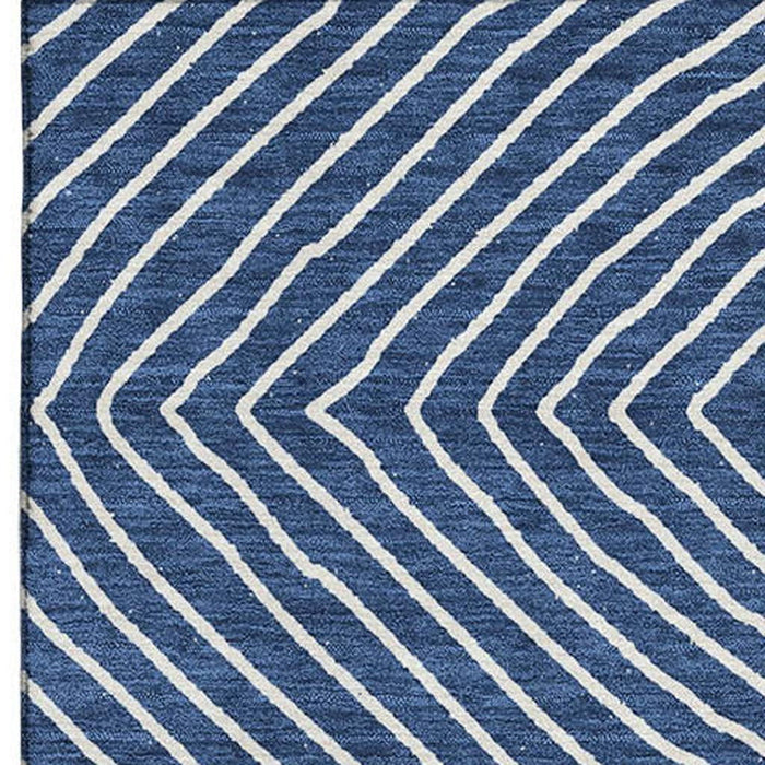 10' X 14' Geometric Washable Area Rug With UV Protection (681911) - Navy Blue / Ivory