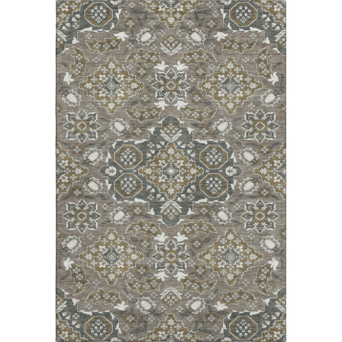 10' X 14' Floral Medallion Washable Area Rug With UV Protection (705851) - Coffee / Gray