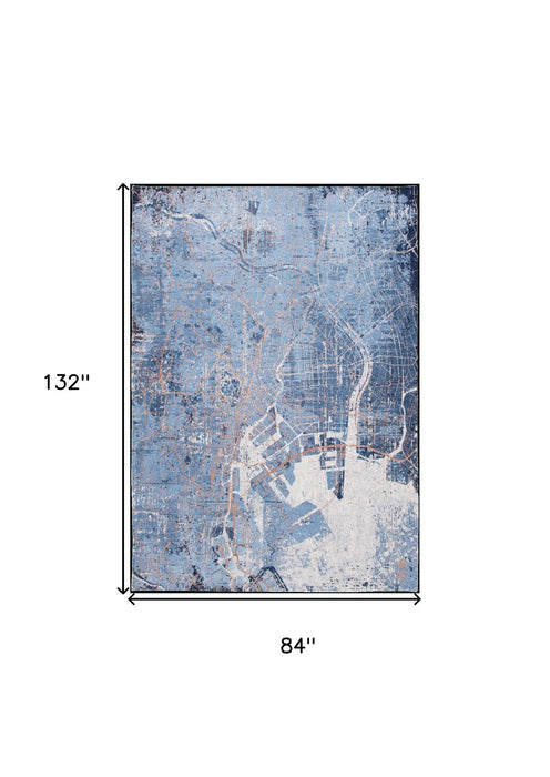 8' x 11' Abstract Non Skid Area Rug - Blue And Black