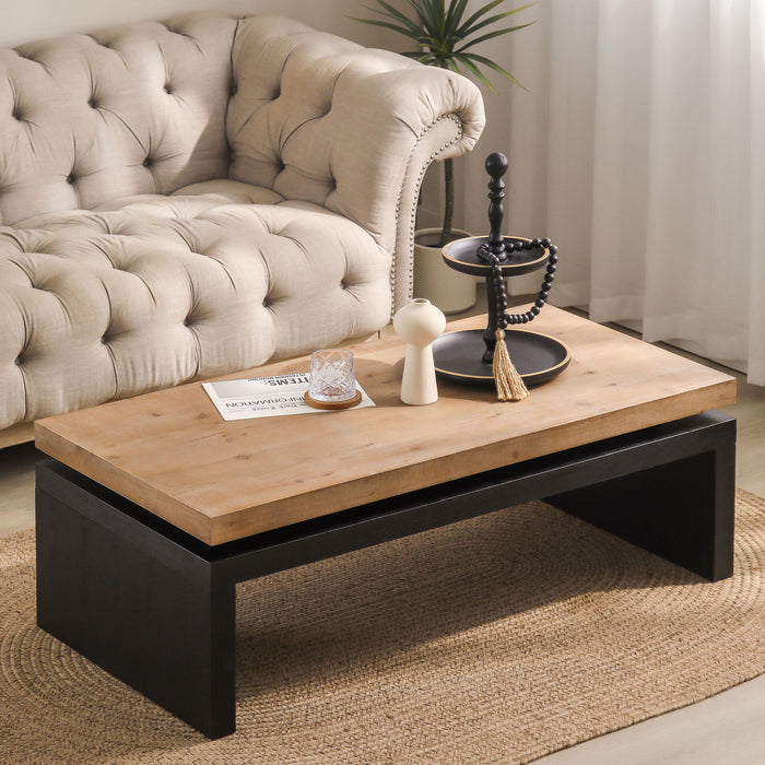 Giga rectangular coffee table for living room in black, natural wood, and multi finishes with a modern design.