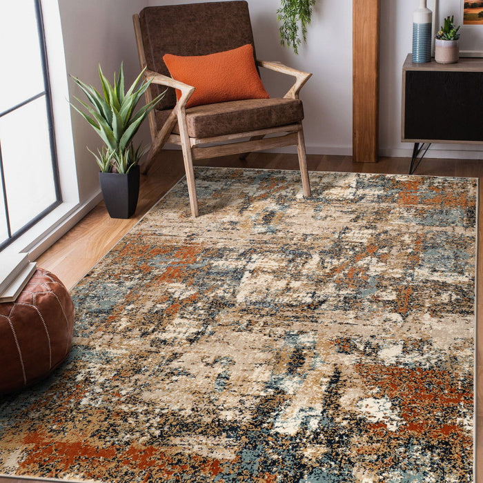 9' x 12' Abstract Power Loom Area Rug - Tan Orange And Gray