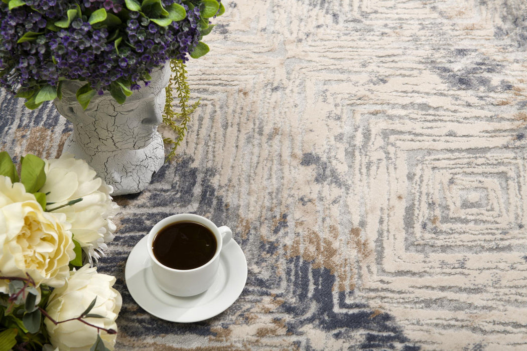 9' x 12' Abstract Distressed Area Rug - Blue And Ivory
