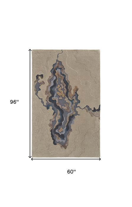 5' x 8' Wool Abstract Hand Tufted Area Rug - Tan And Brown