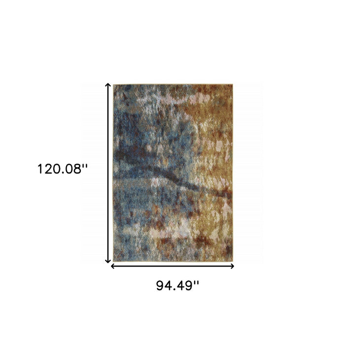 8' x 10' Abstract Power Loom Stain Resistant Area Rug - Blue Gold Teal Rust Gray And Beige