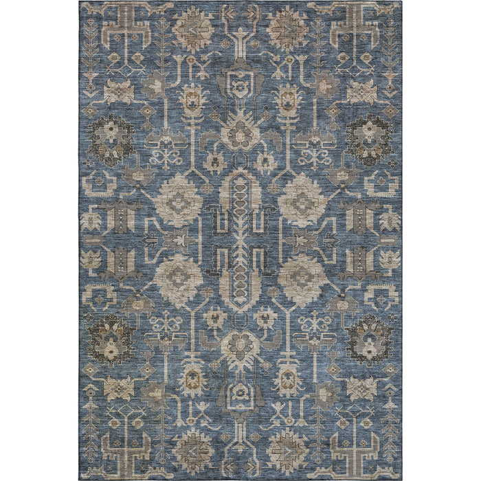 10' X 14' Oriental Washable Area Rug With UV Protection (656651) - Navy Blue / Beige / Charcoal
