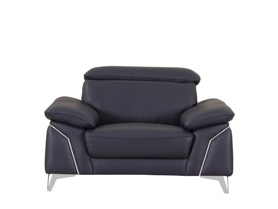Genuine Italian Leather Chair - Navy Blue