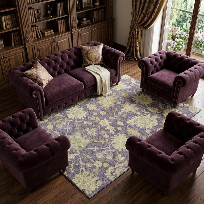 10' X 14' Floral Medallion Washable Area Rug With UV Protection (686855) - Eggplant / Beige / Sage