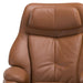 HomeRoots tufted genuine leather manual swivel recliner with matching ottoman in russet color, showing plush cushioning and swivel base.
