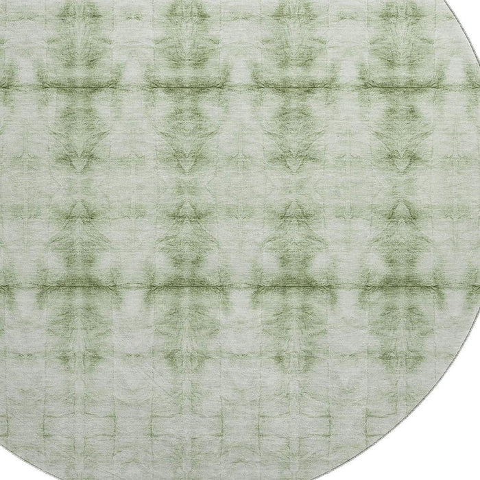 8' Geometric Washable Round Rug With UV Protection - Sage And Ivory