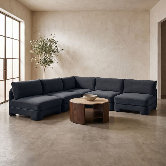 Meridian Furniture Hammond velvet performance fabric upholstered 5-piece armless sectional with plush cushions and modern design.