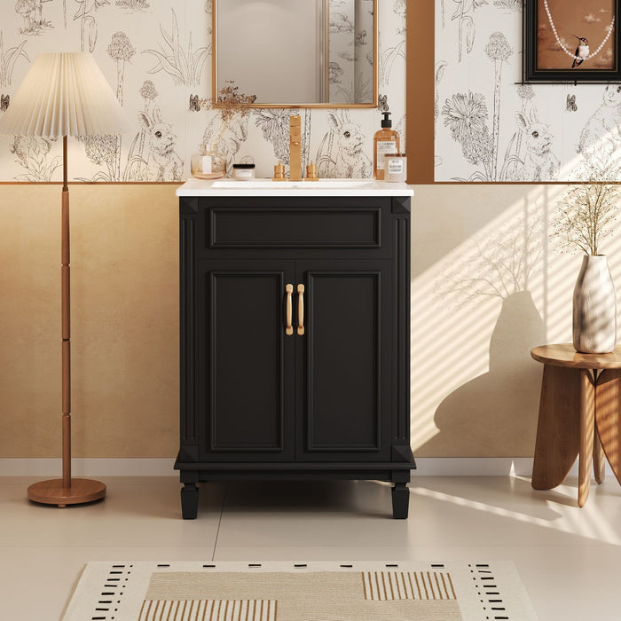 Giga bathroom vanity with top sink and cabinet featuring two soft-closing doors, modern design, and sleek storage space.